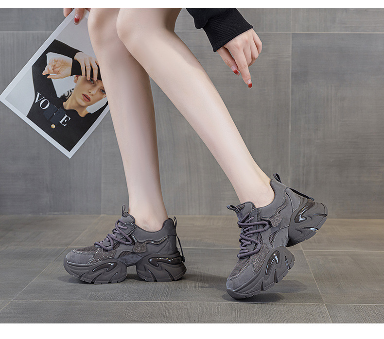 Giày sneaker nữ chunky đế dày tăng chiều cao, phong cách năng động, đế đệm khí — M2957 màu nâu, M2957 màu xám, M2957 màu đen chi tiết 26