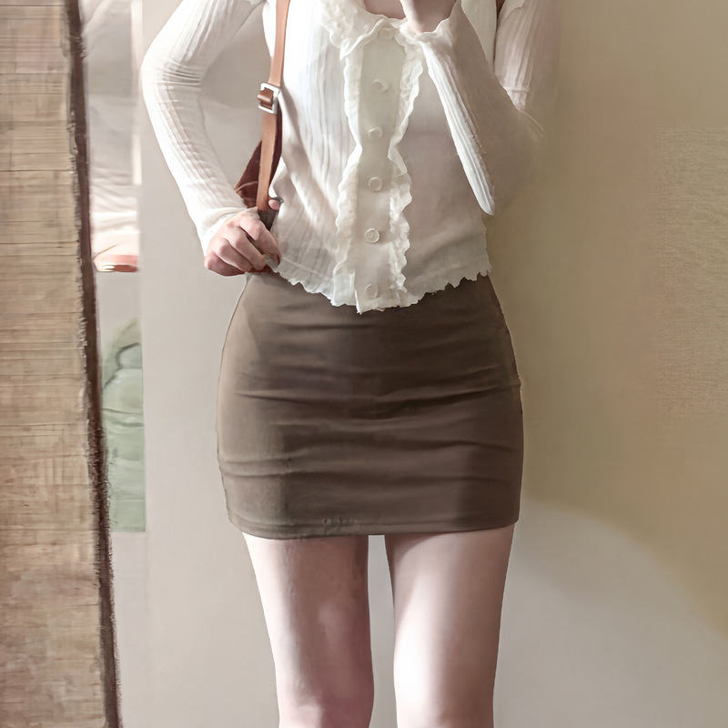 Coffee-Colored Sexy Tight-Fitting Hip-Hugging Short Skirt for Women, Spring 2026 New High-Waisted Slimming Sharkskin A-Line Skirt Coffee-Colored Sexy Tight-Fitting Hip-Hugging Short Skirt for Women, Spring 2026 New High-Waisted Slimming Sharkskin A-Line Skirt