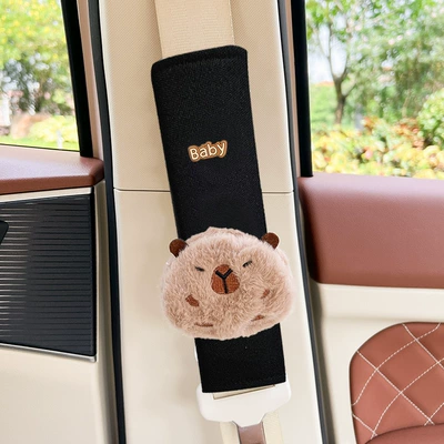 Seat belt shoulder pad: Belt Shoulder Cover Car Interior - capybara-capibala-black-ice-silk-shoulder-cover-1-pack