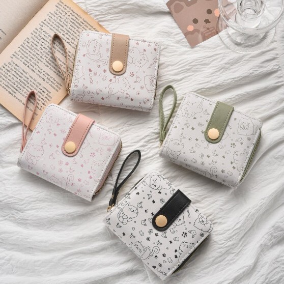 Cross-border New Japanese Style Cute Kitten Girl's Wallet Short Student Card Bag Zipper Coin Purse Women's Wallet