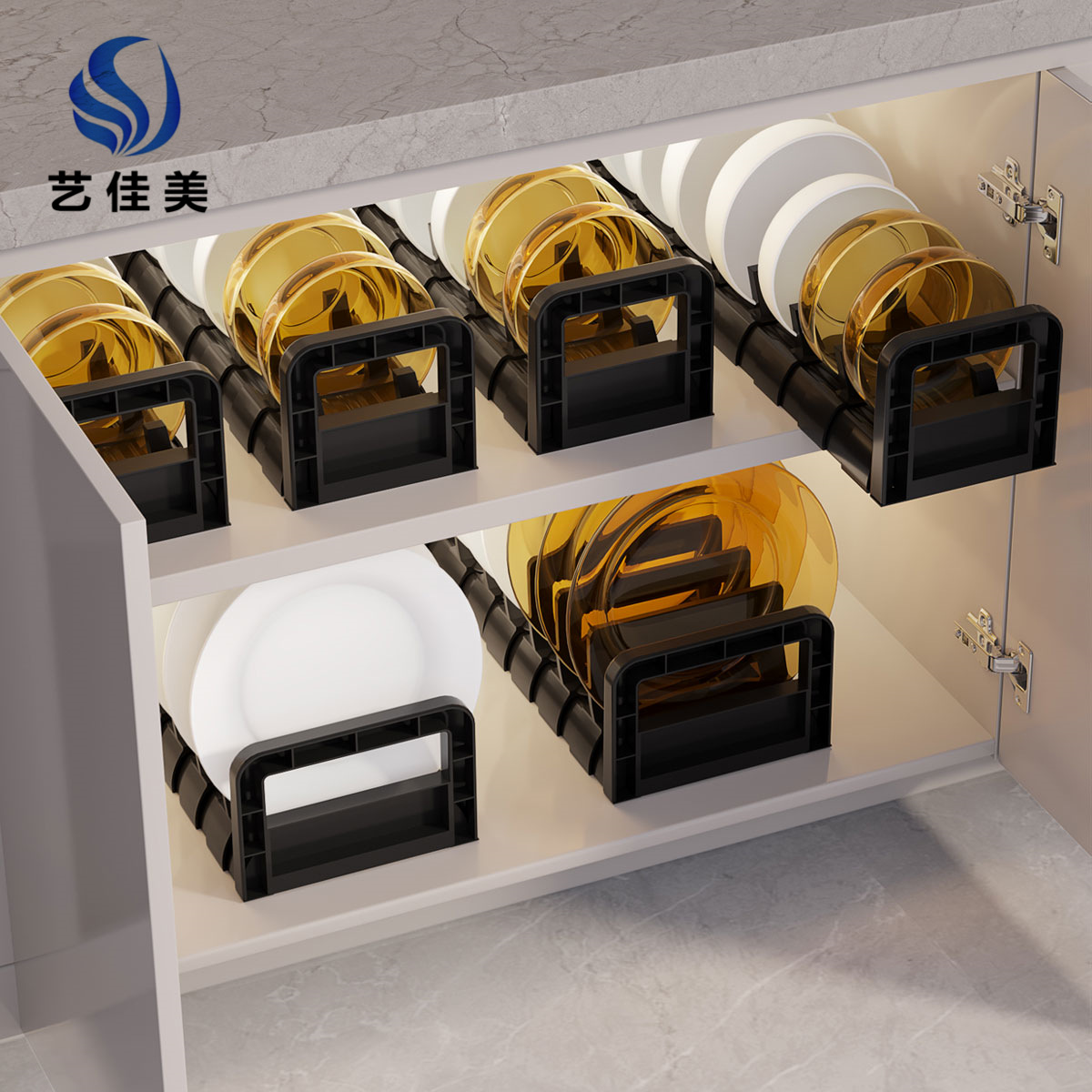 Kitchen bowl and plate storage rack built-in drawer dishwasher separator storage rack household drawer plate organizer