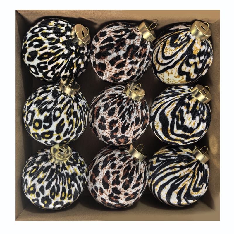 Explosión de 8CM tela de tela de plástico de Navidad hecha a mano bola de tela de tela de leopardo árbol de Navidad bola de decoración de Navidad