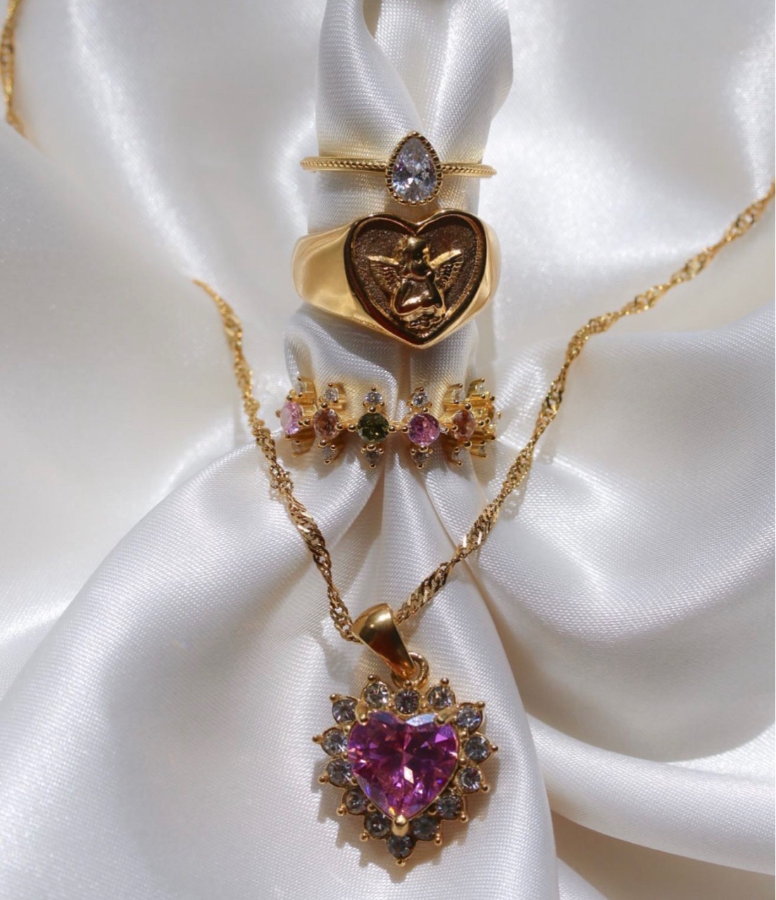Angel, Heart Shape, Wings Pattern Wholesale Jewelry Sweet Angel Heart Shape Wings Titanium Steel 18K Gold Plated Rings