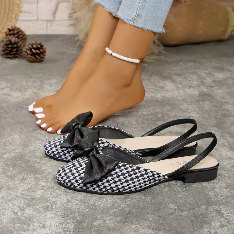 Houndstooth Half-Cap Toe Sandals 2025 Summer New Fashion Versatile Internet Celebrity French Backless Single Shoes Women's Shoes