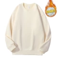 Light beige chinese cotton round neck fleece-lined sweatshirt