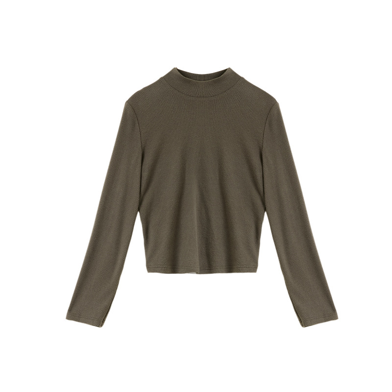 2025 New Winter Long-Sleeved T-Shirt Green Small Turtleneck Top Bottoming Shirt with Versatile Elegant and Slimming Look 85153