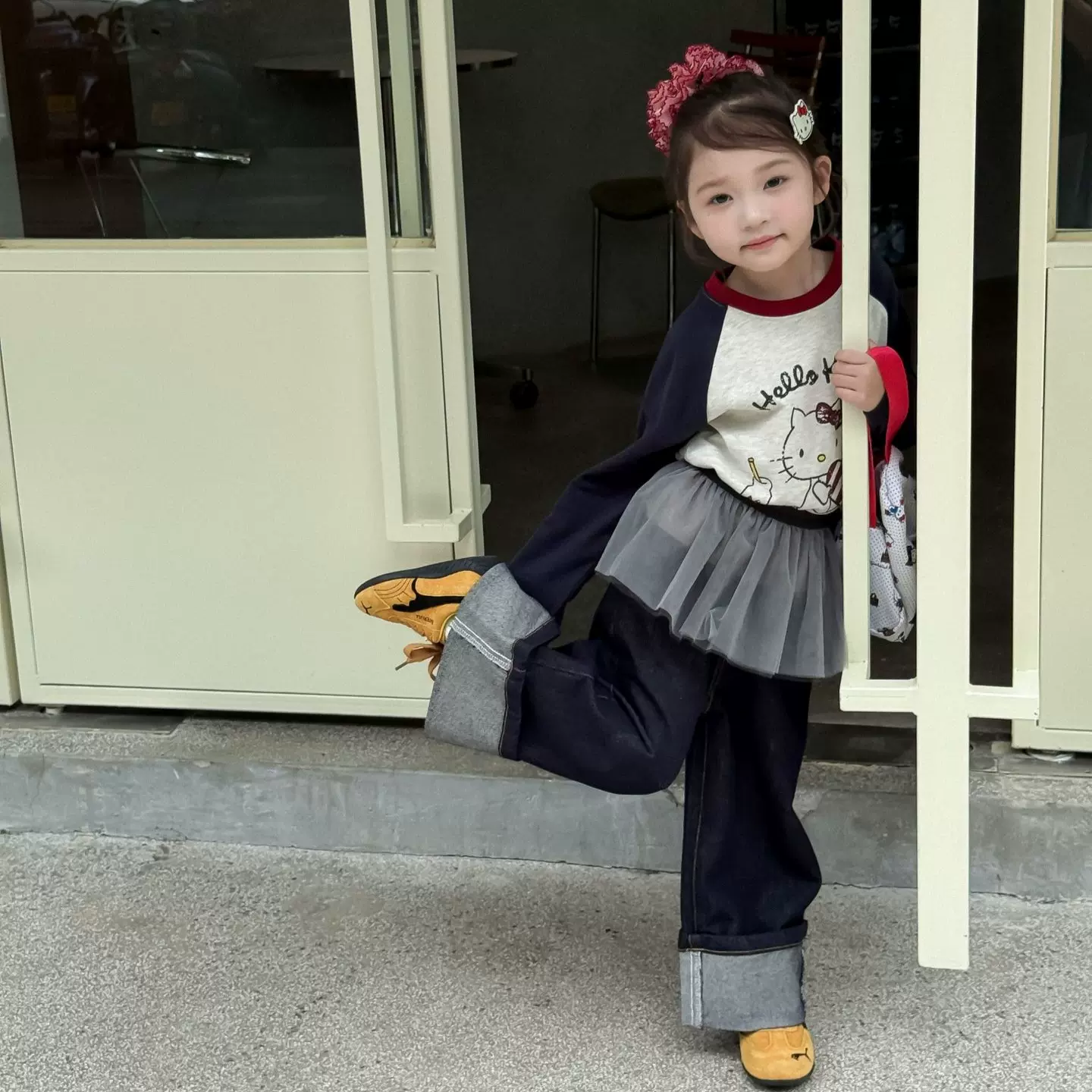 2025秋季新款童装 韩版童装 女童卡通印花插肩袖T恤 幼儿园T恤