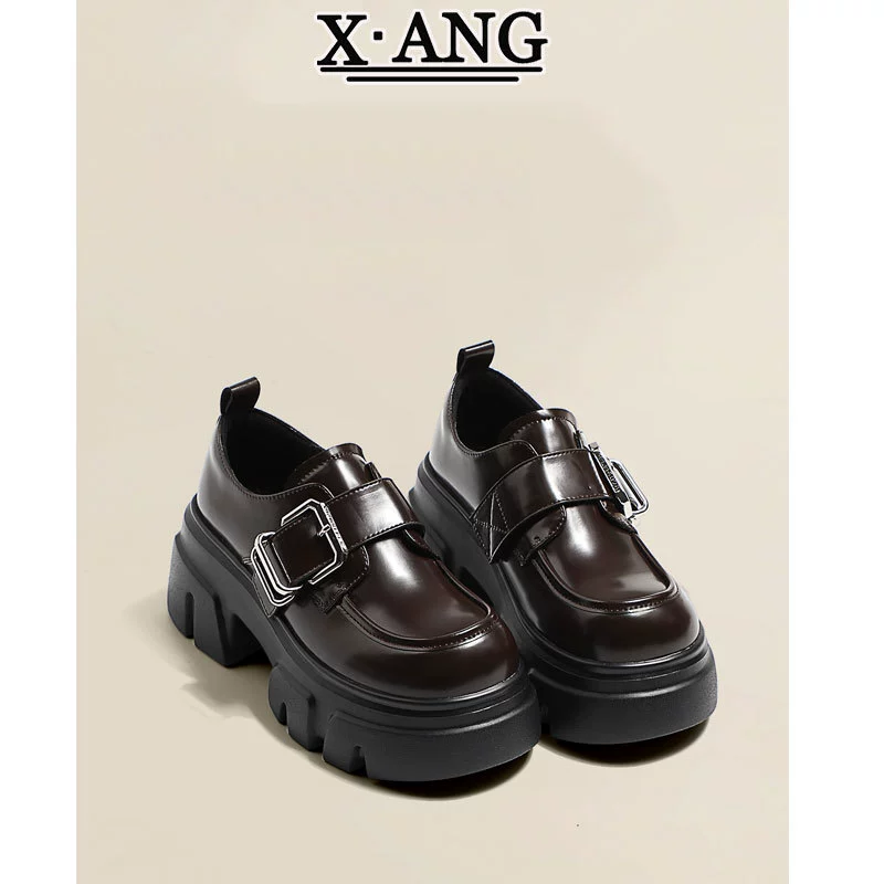 Туфли-лодочки на платформе с толстой подошвой для увеличения роста, женская обувь, британские маленькие кожаные туфли, весна-осень 2025, новые туфли jk Mary Jane на плоской подошве