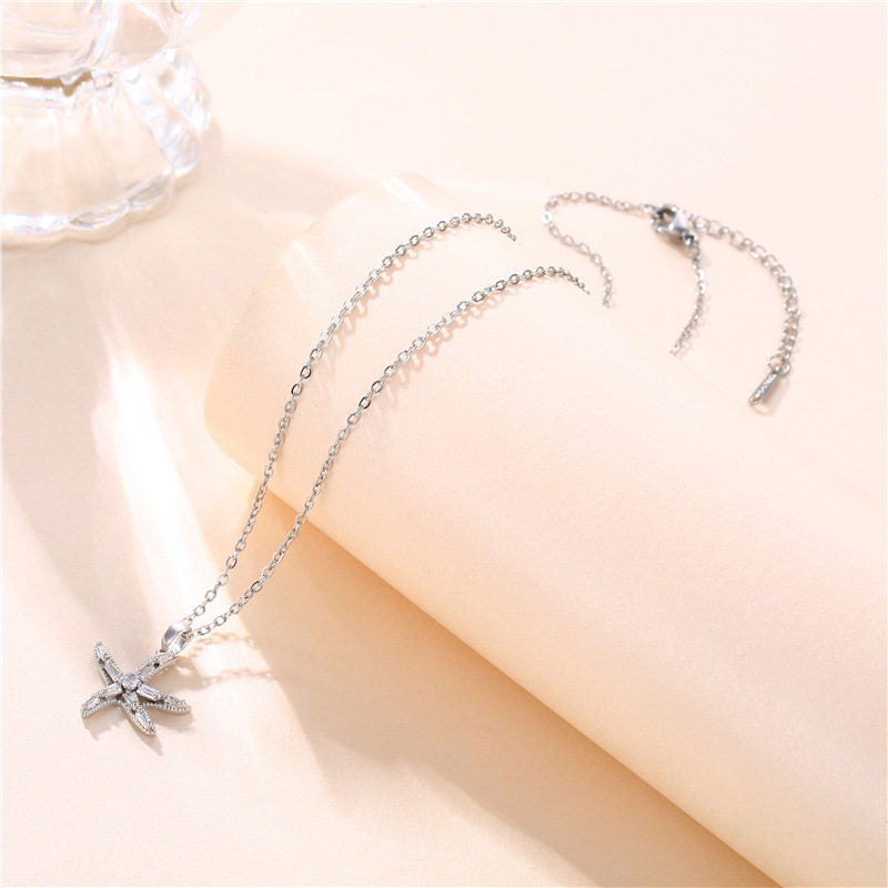 Jewelry Starfish Necklace Korean Temperament Zircon Star Pendant Clavicle Chain display picture 4