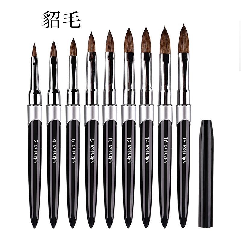 Amazon en stock metal varilla de uñas de pelo de visón pluma negro Kolinsky uñas de cristal pluma tallado cepillo