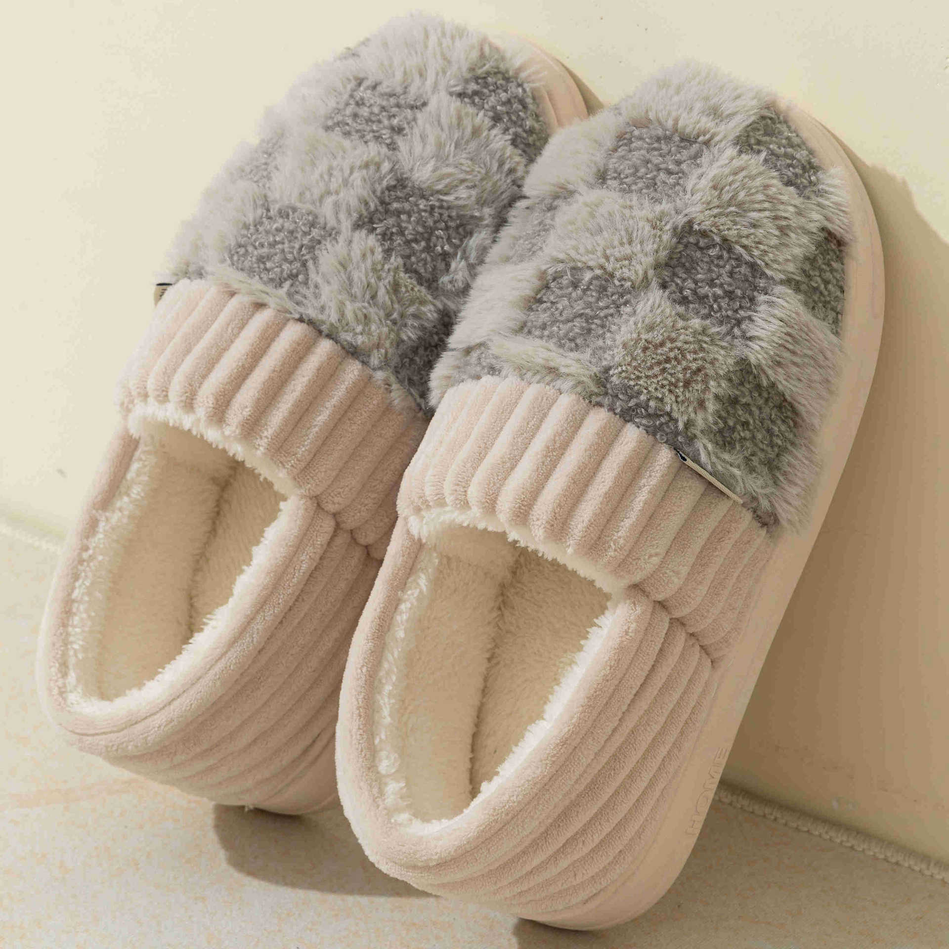 cotton slippers men‘s winter new interior home bag heel home fleece-lined warm women‘s fluffy cotton shoes men‘s winter