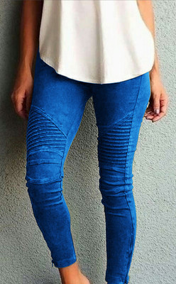 Los pantalones vaqueros de mujer de cintura alta arrugados transfronterizos de Amazon desean pantalones de levantamiento de cadera de ajuste Delgado multicolor