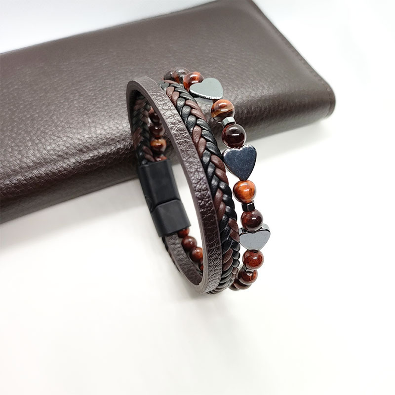 29g Weight Bracelets Classification Leather Rope Chain Material Twisted Rope Chain Chain Type 1 Piece Quantity Holiday, Daily Occasion Alloy, black gallstone Material Heart Shape Pattern All Seasons Season Men's Gender Retro Style Retro Heart Shape Alloy Black Gallstone Men's Bracelets Men Cord & Leather Bracelets 13