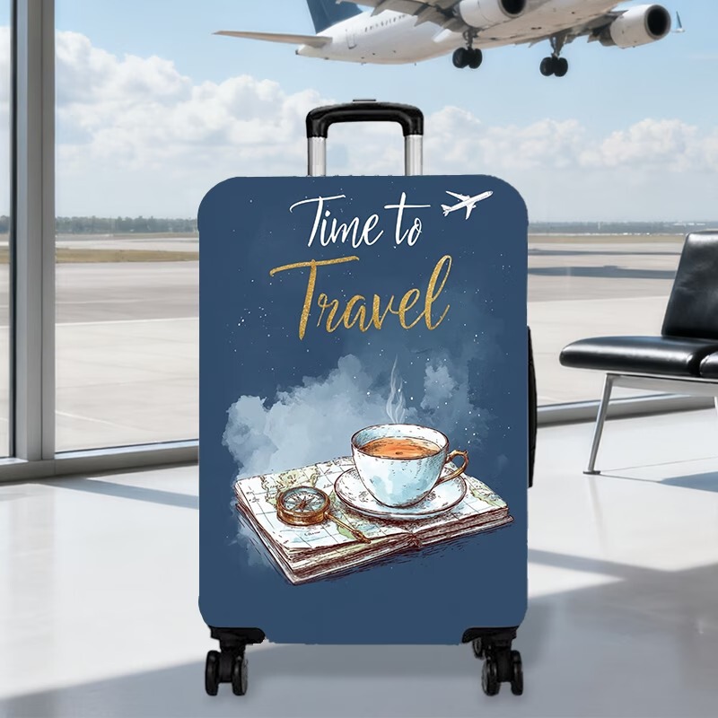 Factory Wholesale Map Coffee Airplane Print Luggage Cover Elastic Thickened Anti-Scratch Dustproof Cross-Border Foreign Trade Hot Selling