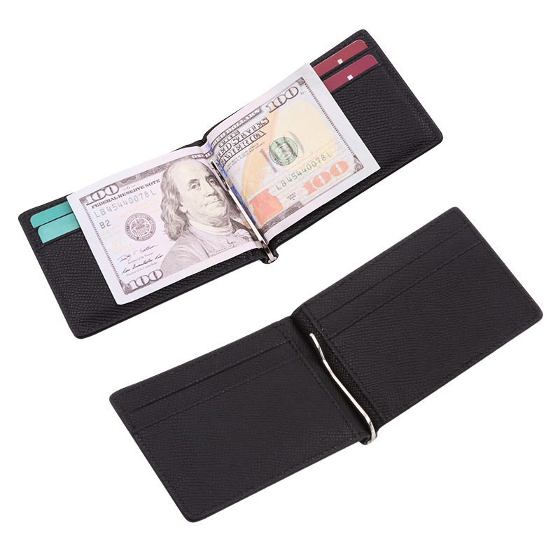 2022亚马逊热销男士简约美金夹 RFID防盗刷真皮超薄短款二折钱包