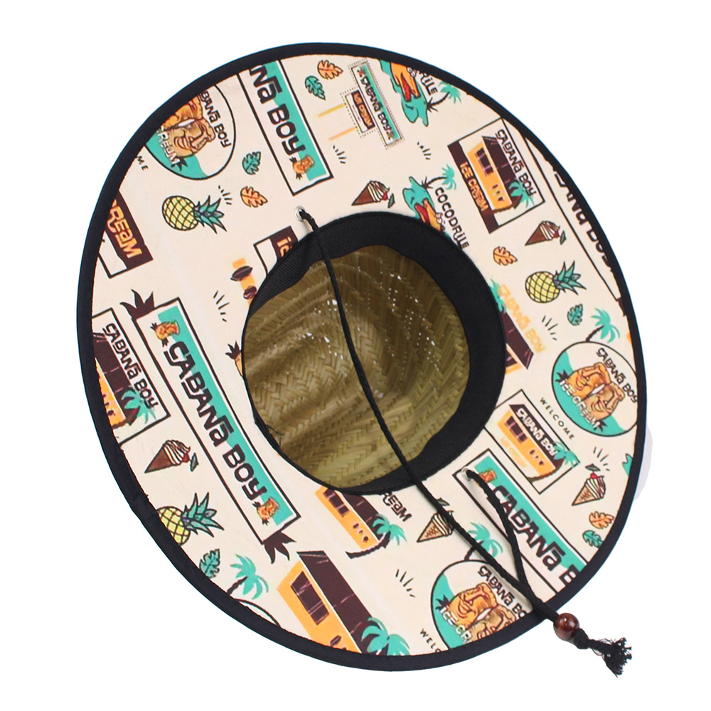 Sombrero de paja para hombre estilo playa, diseño salvavidas, moda verano 2024