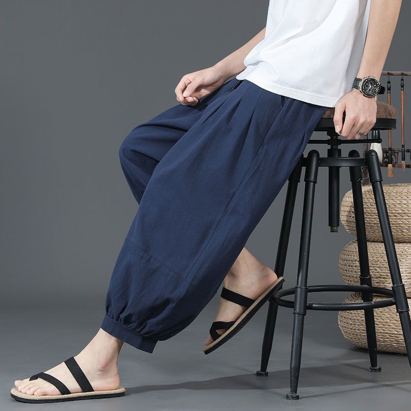 plus size Fatty Pants Men's Summer Thin Wide-leg Bloomers Loose Casual Sports Straight Linen Pants Trendy