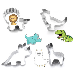 Cross-border in stock stainless steel 4-piece dinosaur alpaca cookie mold creative animal cookies baking tools