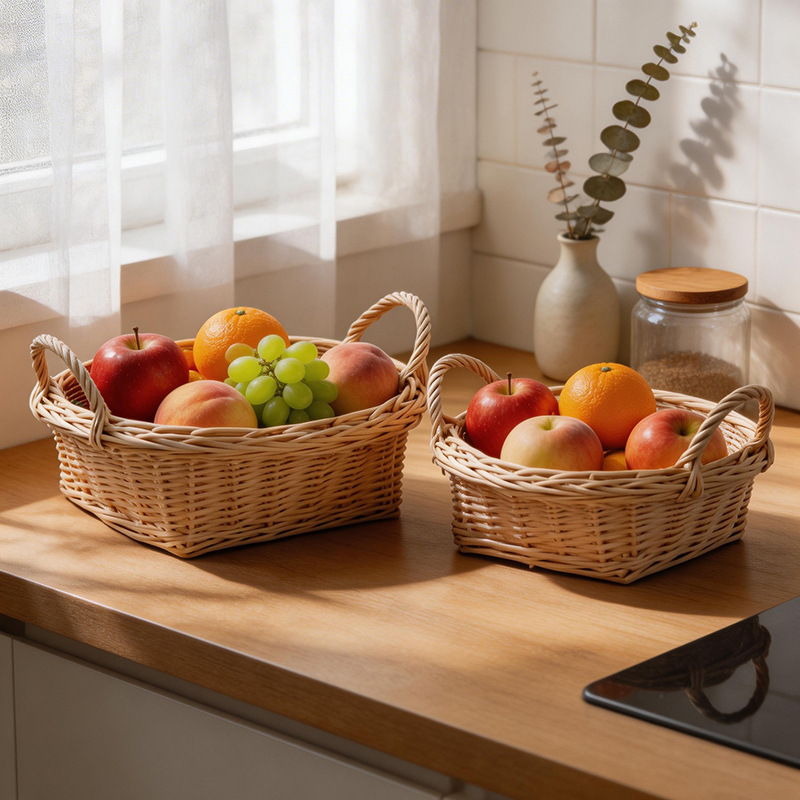 Double-Ear Willow Woven Storage Basket for Bread and Buns, Household Vegetable Basket, Desktop Miscellaneous Storage Basket, Snack and Fruit Basket Double-Ear Willow Woven Storage Basket for Bread and Buns, Household Vegetable Basket, Desktop Miscellaneous Storage Basket, Snack and Fruit Basket