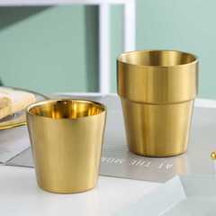 韓式304不鏽鋼雙層金色水杯烤肉餐廳啤酒杯茶杯飲料杯 餐飲杯子