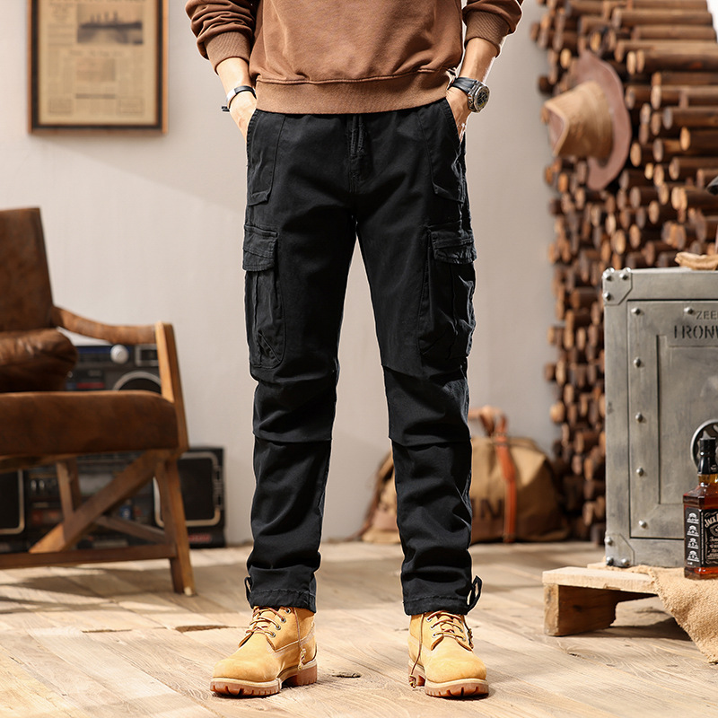 Hombres de moda nuevos pantalones de trabajo de bolsillo rectos de estilo americano 7606 pantalones largos