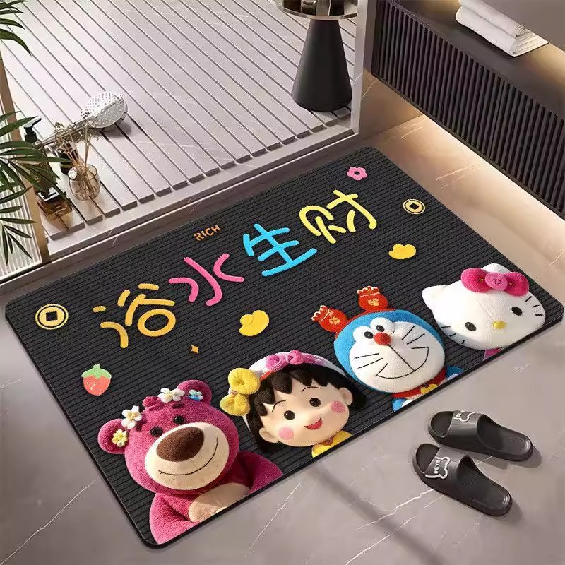 딸기곰 규조토 흡수 매트 만화 샤워실 발매트 화장실 입구 미끄럼 방지 내구성 바닥매트