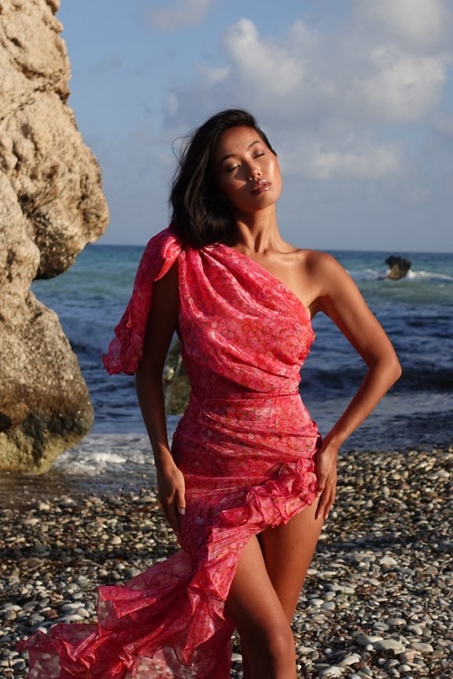 Women's Clothing Vacation Style Women's Fashion Off-Shoulder Long Dress Elegant Tie-Up Chiffon Ruffle Waist Cinching Printed_ecoleips.com