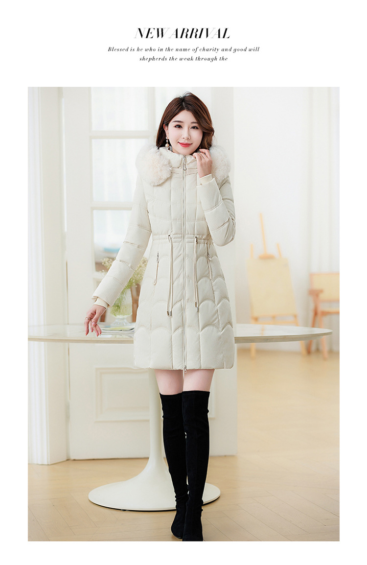 Women's Mid-length Down Jacket With Fur Collar Slim Fit Winter Coat_voghion.com