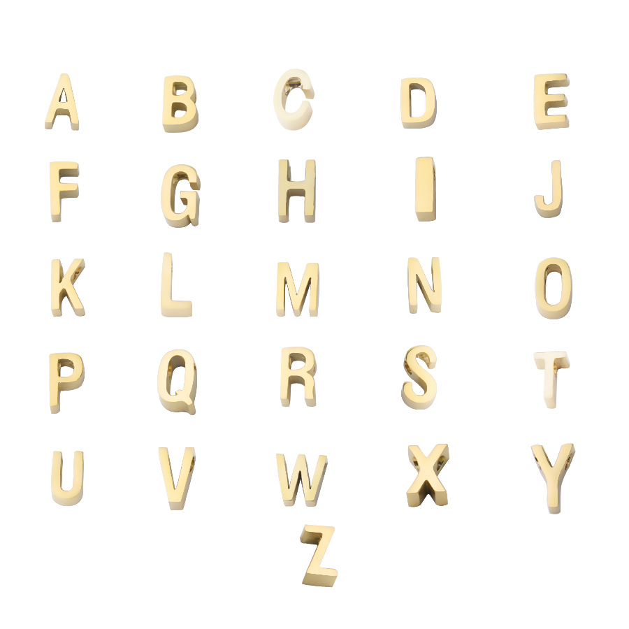 Spot stainless steel mirror refined golden letter 1.8mm small hole beads 26 English letters A-Z beads