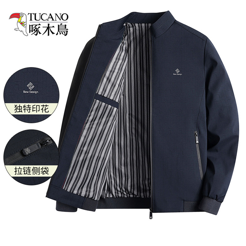 Woodpecker Middle-Aged Men's Executive Jacket Dad Coat Spring and Autumn Middle-Aged and Elderly Winter Fleece Thickened Top