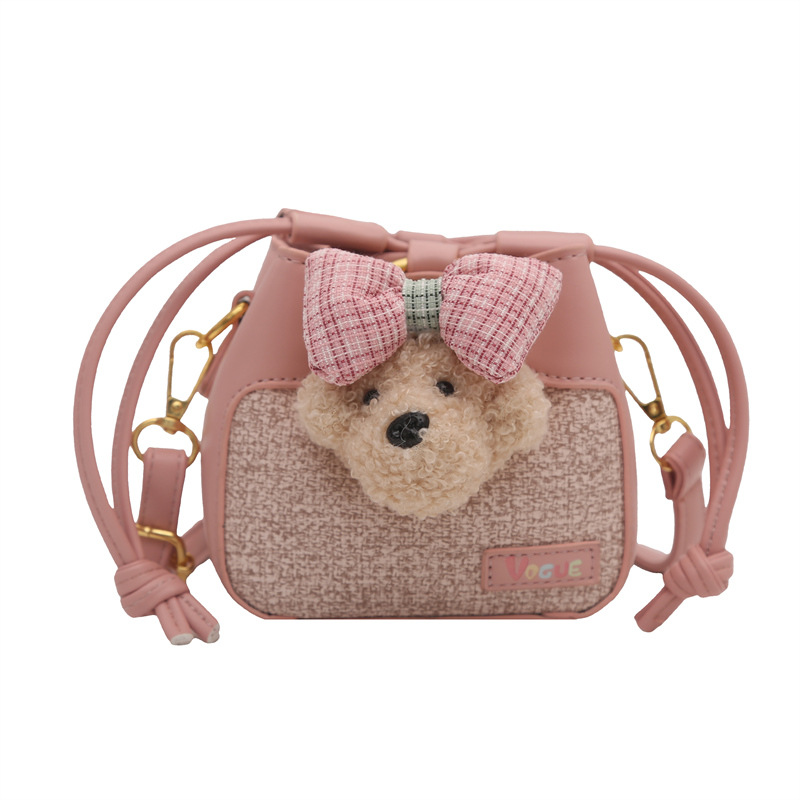 Mochila de cuerda extranjera de dibujos animados lindos perros de peluche, bolsas de hombro para niños, otoño y invierno, nuevas bolsas para niños