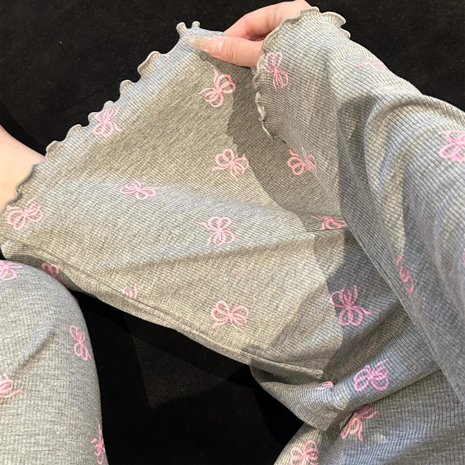 【在庫あり】蝶結びプリントモダールパジャマ レディース 2025年新作 大きいサイズ 快適 長袖 ホームウェアセット