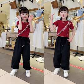 女童夏季套装2026新款韩版时尚短袖T恤洋气夏装薄款工装裤两件套