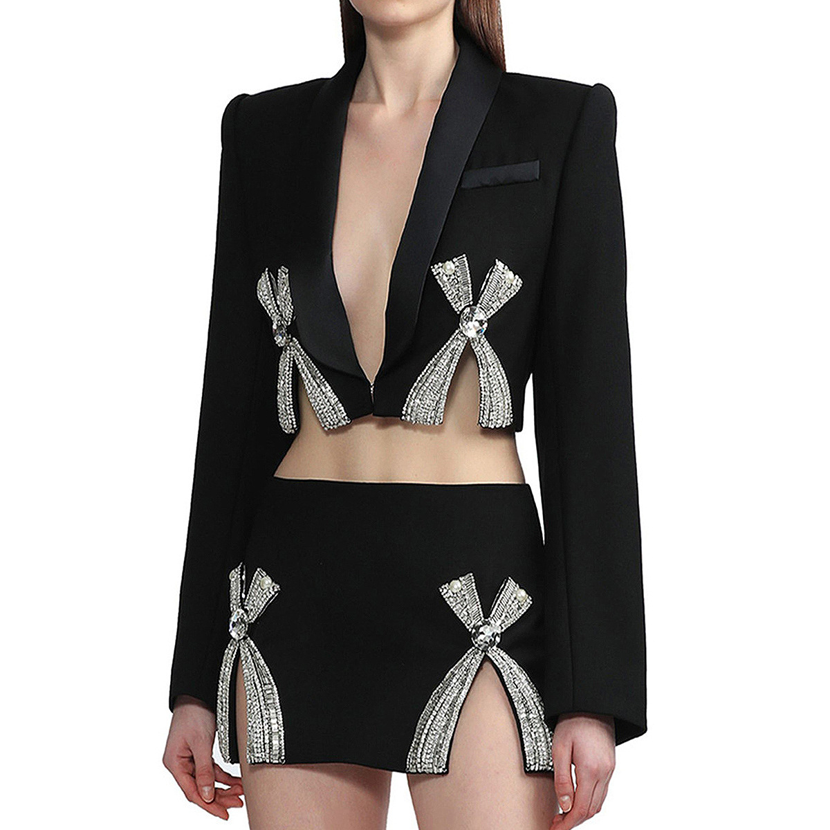 Dames mantelpak met rok elegante lange mouwen herfstset_voghion.com