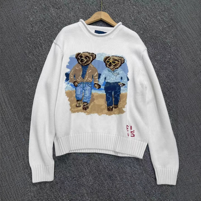 Jiayi Stire Nanyou High-Quality Rl2026 Autumn/Winter New Embroidered Two Bears Cotton Roll-Neck Knitted Sweater