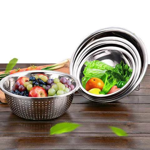 Cuenca de acero inoxidable gruesa y profunda cocina huevo batido y condimento de fideos cuenca de drenaje doméstica de lavar verduras [conjunto de cinco piezas]