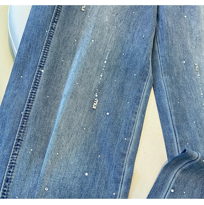 Women's High Waist Rhinestone Embellished Wide Leg Jeans Loose Fit Slimming Straight Leg Drape Autumn/Winter Fashion_ecoleips.com