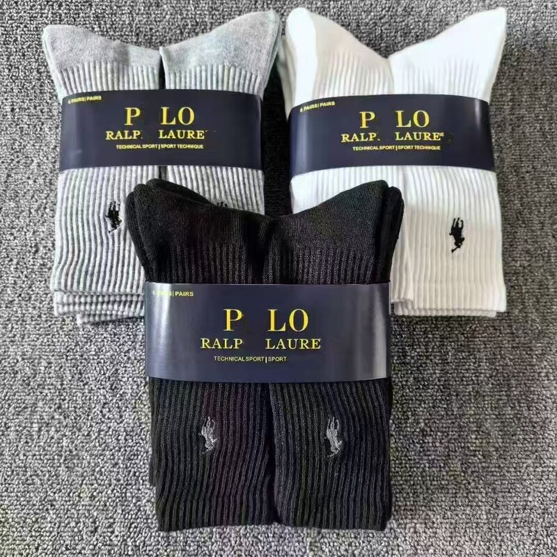 Popular Foreign Trade Polo Socks, 6 Pairs Pack, Business Men's Sports Cotton Socks, Mid-High Tube Towel Bottom Socks, Wholesale Dropshipping