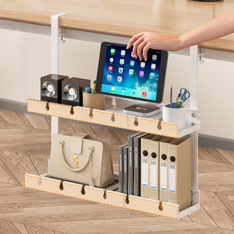 De doble capa retráctil debajo de la Mesa rack de cables Escritorio de Oficina Luz gato Set-Top Box rack plug-in de cable router rack de almacenamiento