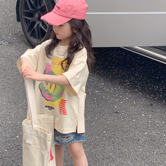 女童短袖T恤2024新款夏裝兒童夏季寬鬆卡通洋氣半袖女孩上衣