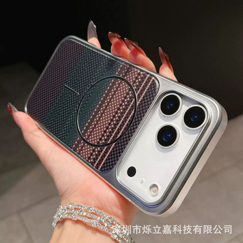适用iphone17磁吸细圈手机壳碳纤维格纹苹果16PROMAX防摔保护套15|undefined