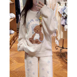 冬季新款半边绒睡衣女生加绒简约甜美学生家居服可外穿