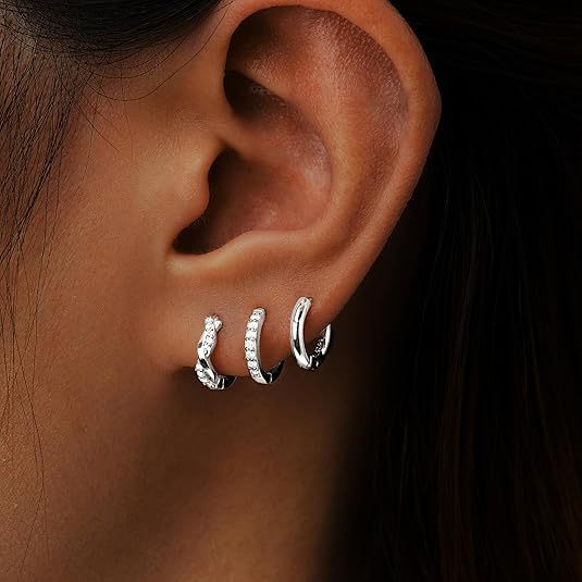 Style Niche 3 Piece Set Diamond Encrusted Hoop Earrings For Women Plain Simple Fashionable Exquisite Jewelry_voghion.com