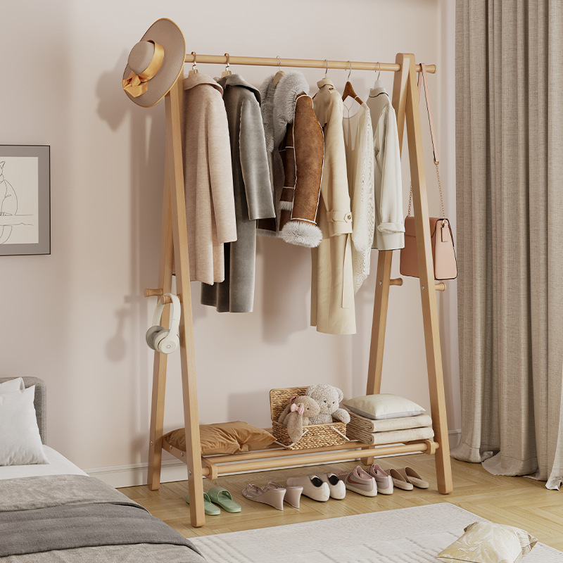 Perchas de madera maciza Dormitorio de piso a techo Perchas para el hogar Perchero simple interior Perchero para colgar ropa Tendedero