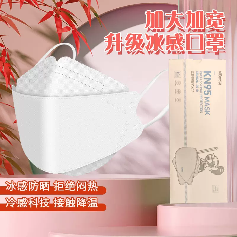 夏季冷感防护KF95鱼嘴型3D设计立体四层冰冰凉凉日常工作防晒口罩