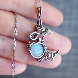Foreign trade summer jewelry wholesale moonstone pendant necklace women Europe and the United States new retro Bohemian moon jewelry