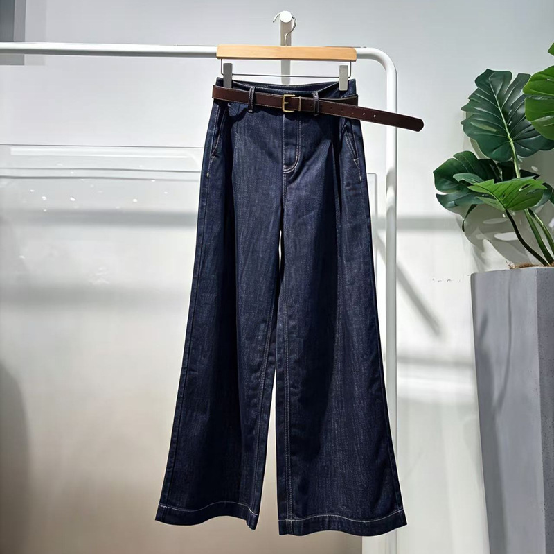 M**Men's Women's Clothing 2026 Summer New Product Navy Blue Slimming Casual High-Waisted Denim Wide-Leg Pants 5H4150511
