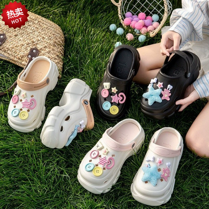 Звездные пуговицы, туфли, женские летние тапочки, 2024 новые толстые подошвы, увеличенные