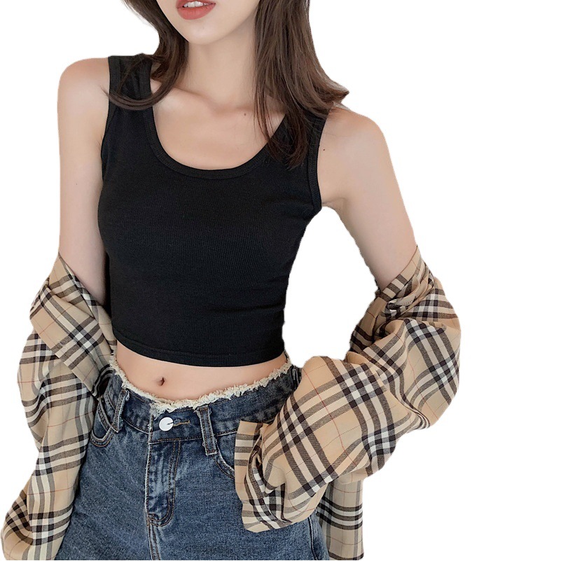 Q cuidadosamente seleccionado, venta directa de fábrica, camiseta de verano para mujer, chaleco corto de punto con rosca suspbottomer, top sexy de verano para mujer