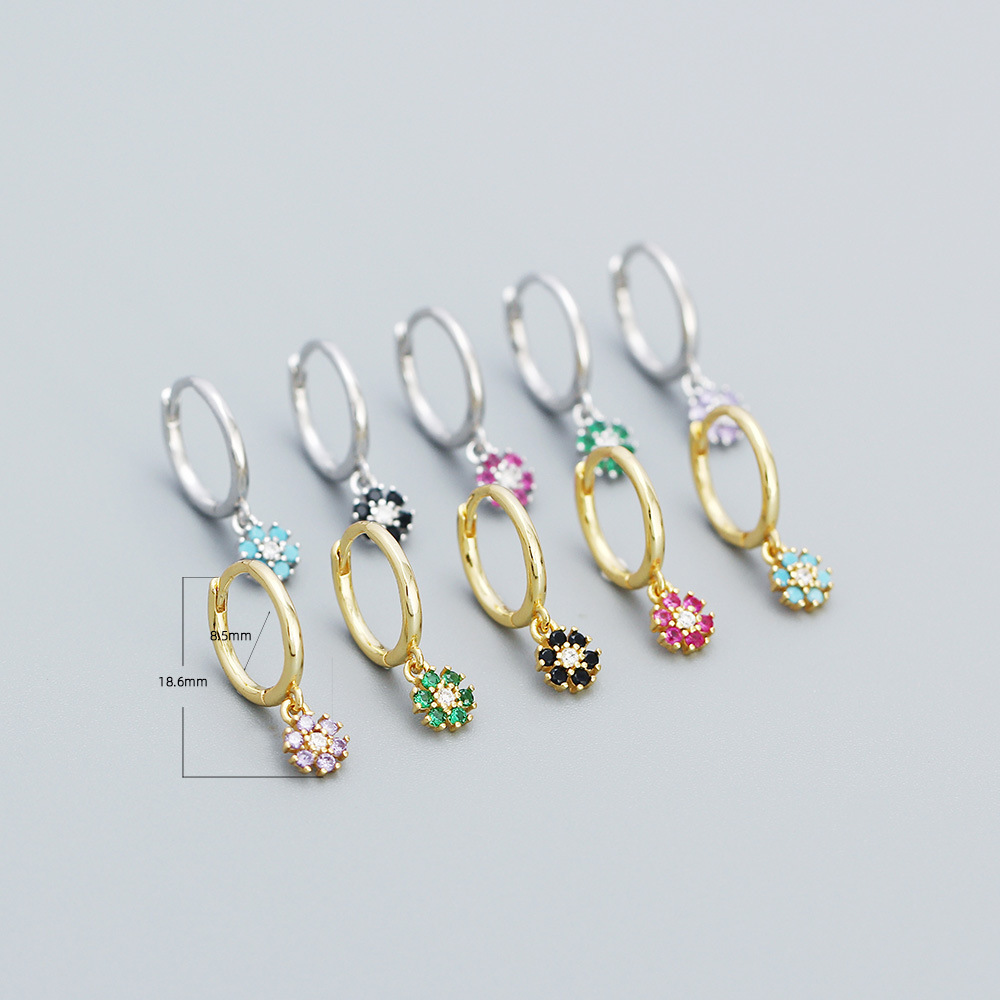 December Birthstone Turquoise, Zircon Inlay Material 1 Pair 925 Sterling Silver Turquoise Zircon Flower Drop Earrings